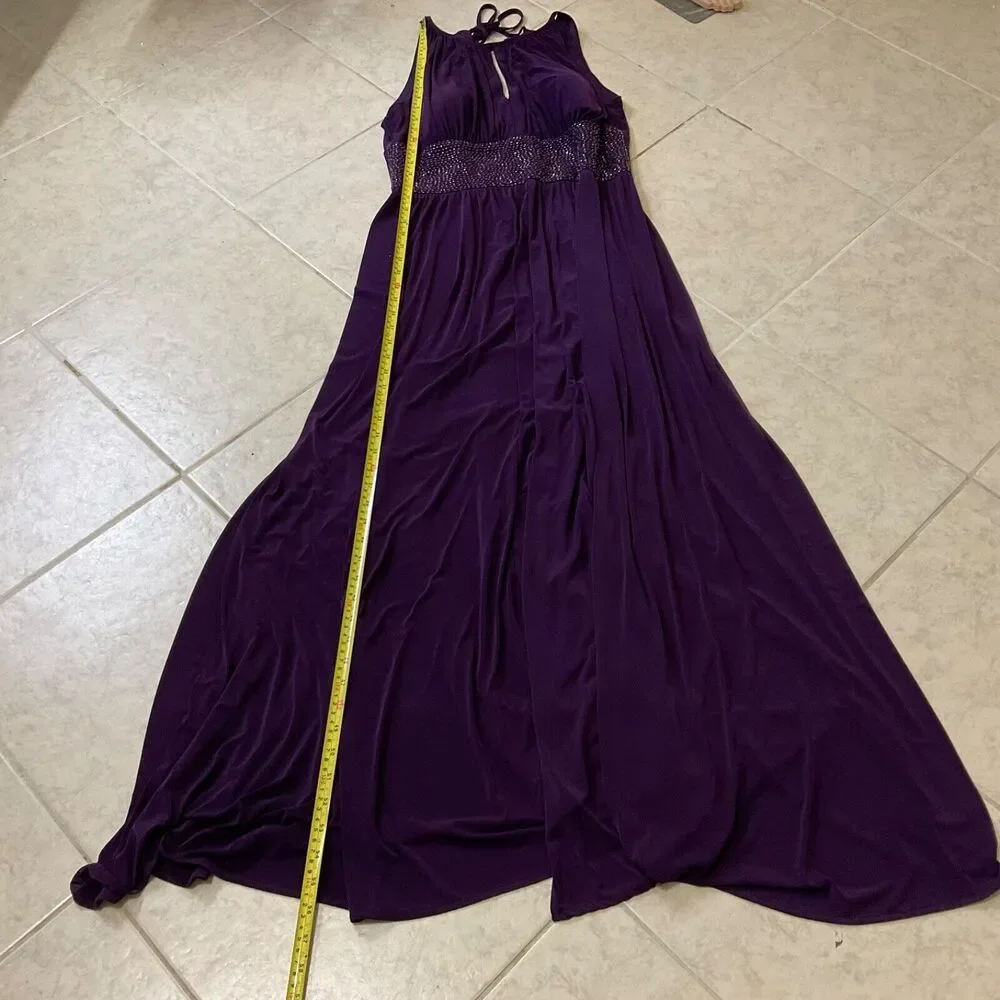 R & M Richards Plus 14 Formal PROM GALA EVENT Purple, empire waist  halter Dress - Picture 12 of 16